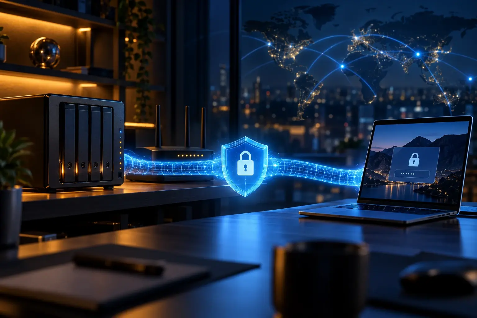 Beveiligde externe verbinding van laptop via internet naar een NAS