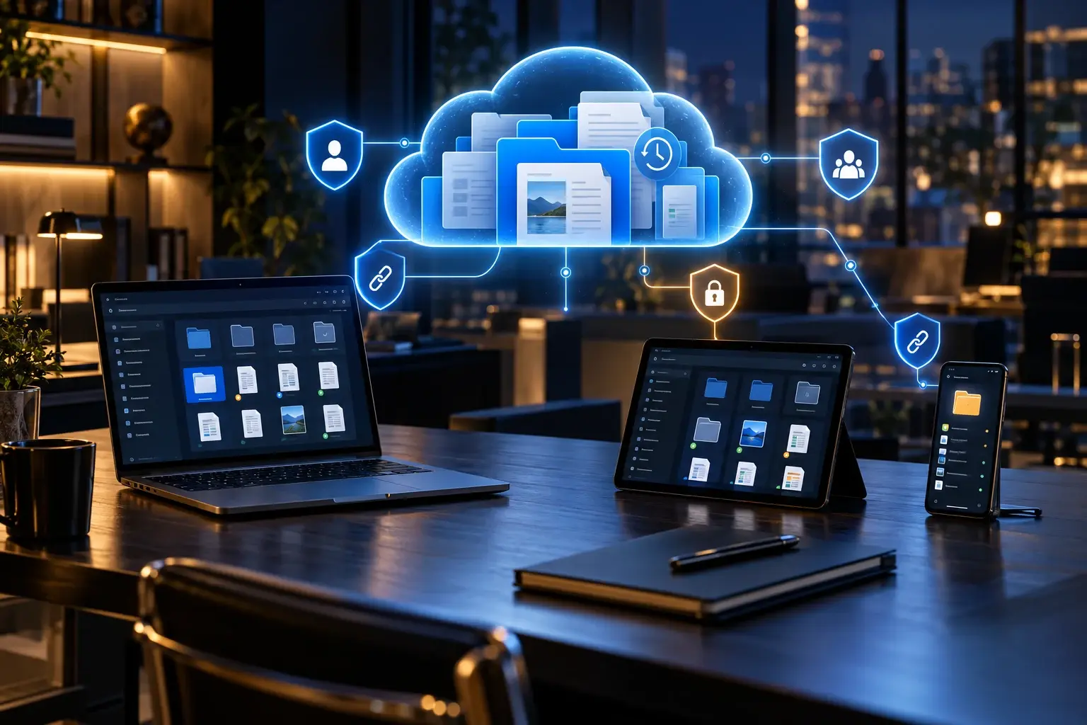 Gedeelde cloudbestanden met gebruikersrechten en beveiligde links