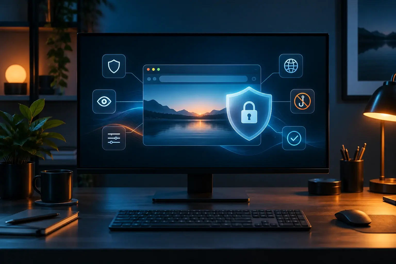 Moderne browser met beveiliging tegen phishing trackers en onveilige websites