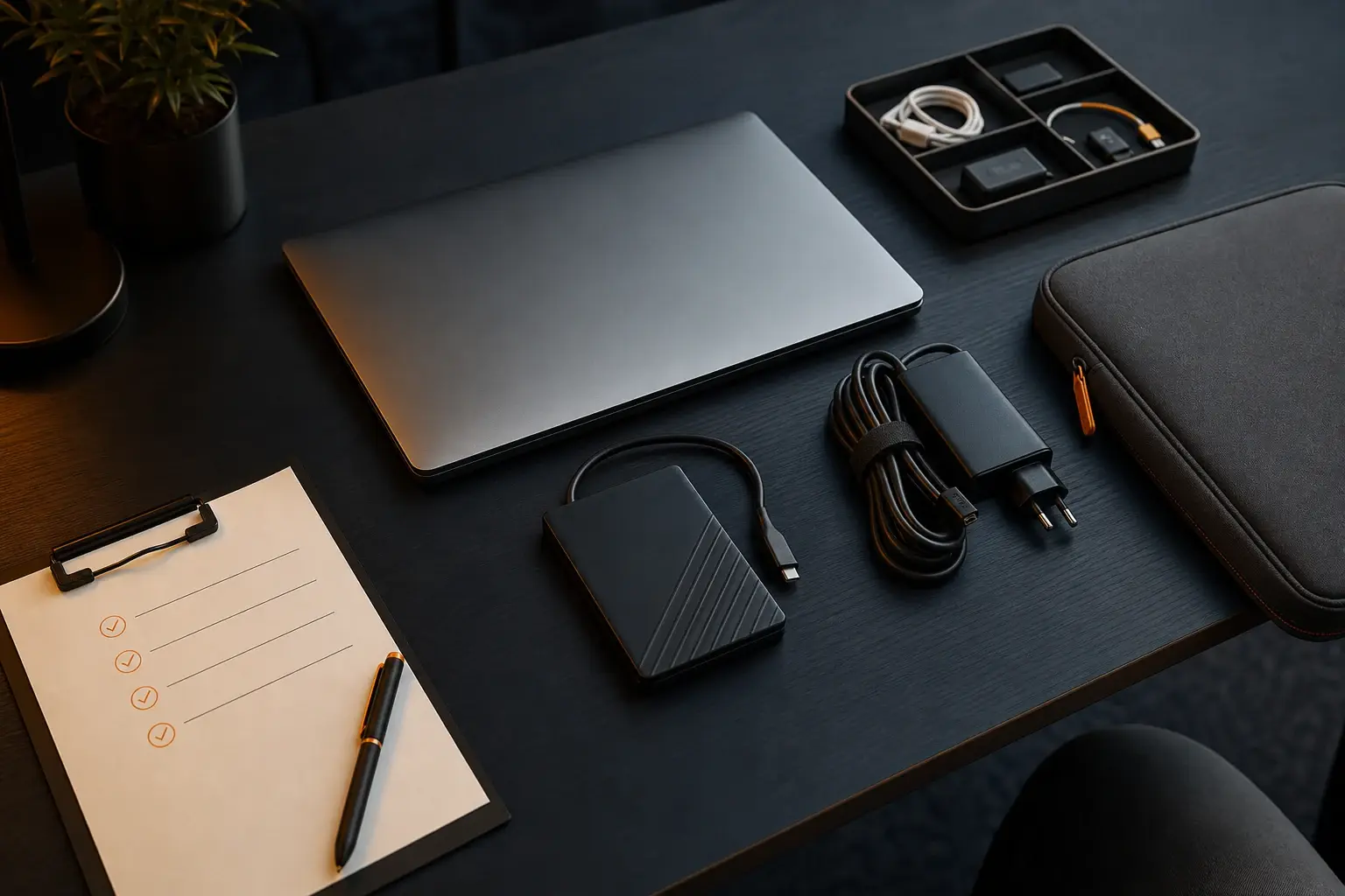 Laptop, adapter en back-up voorbereiden voor reparatie