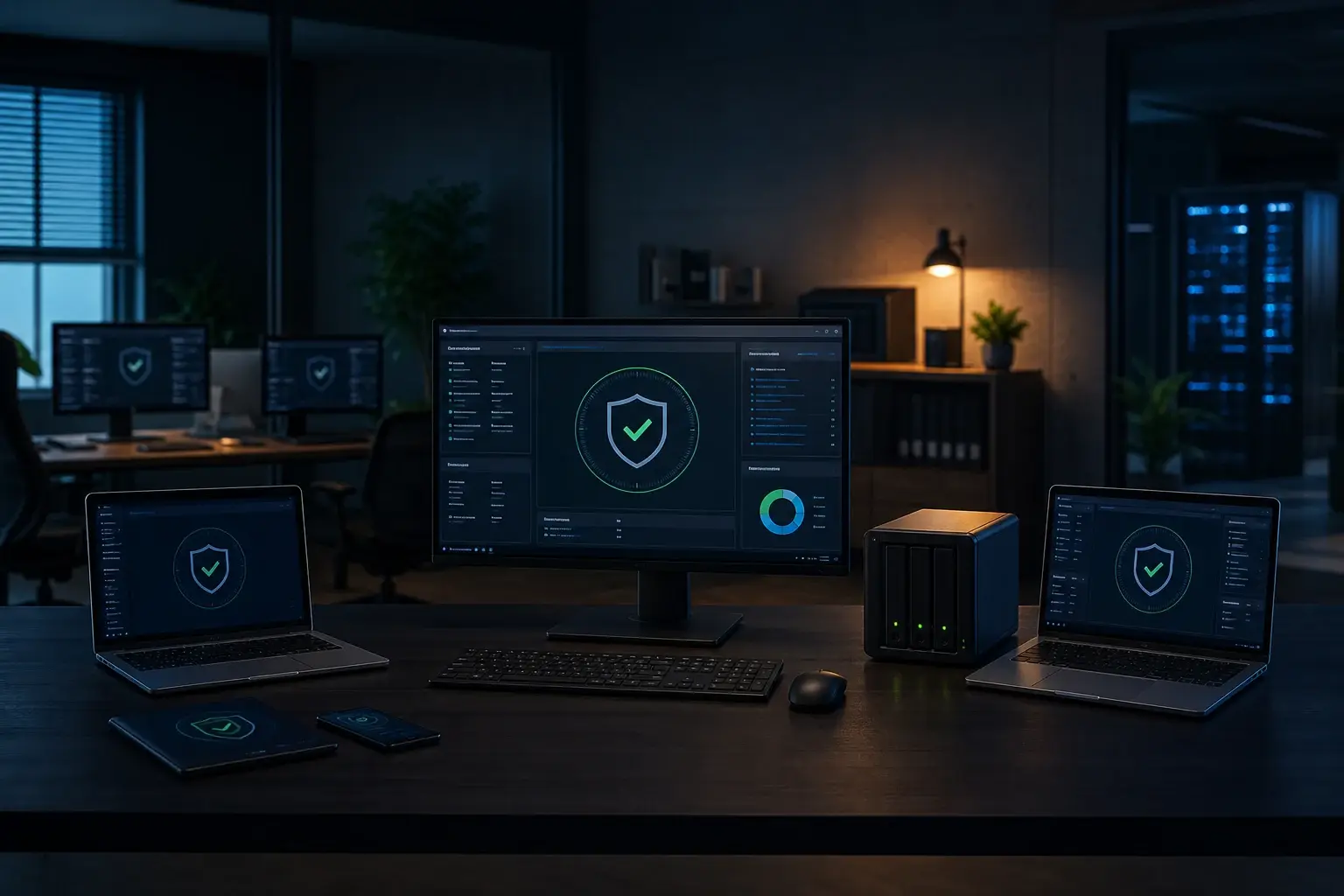 Zakelijke beveiliging voor werkplekken accounts netwerk en back-ups