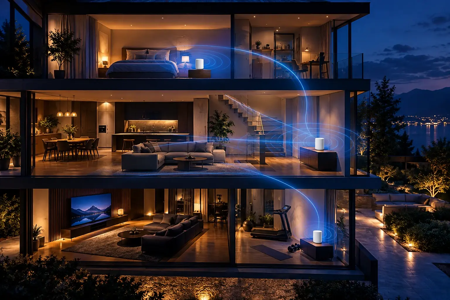 Mesh wifi met meerdere knooppunten in een grote woning