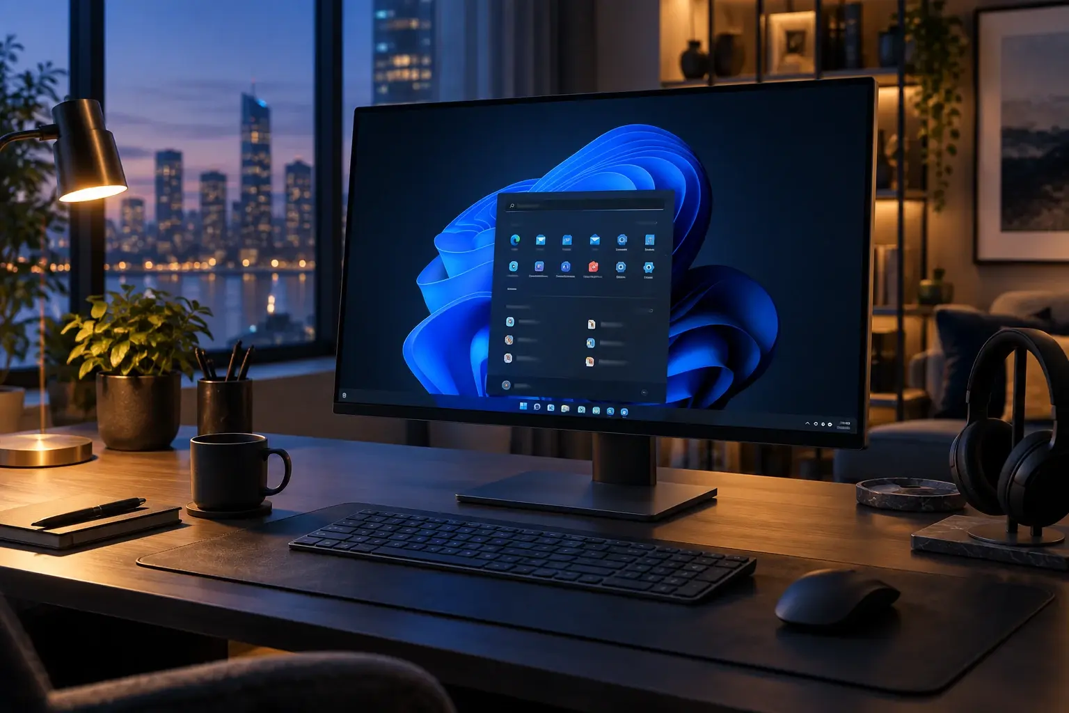 Windows 11 donkere modus op een modern beeldscherm